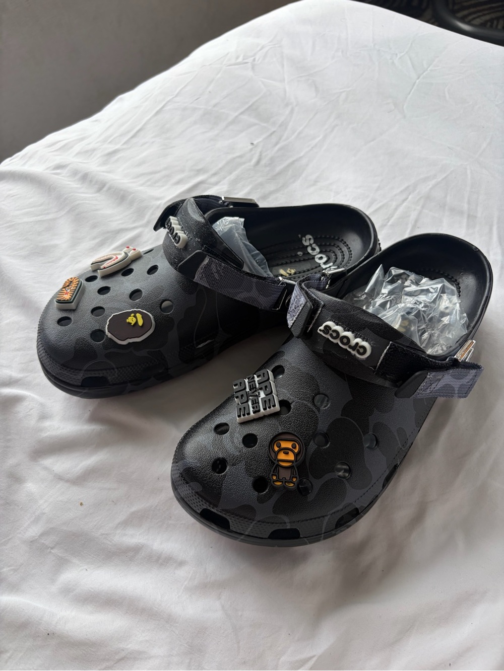CROCS Kids' Black Camo Classic Clog Sandals with Jibbitz